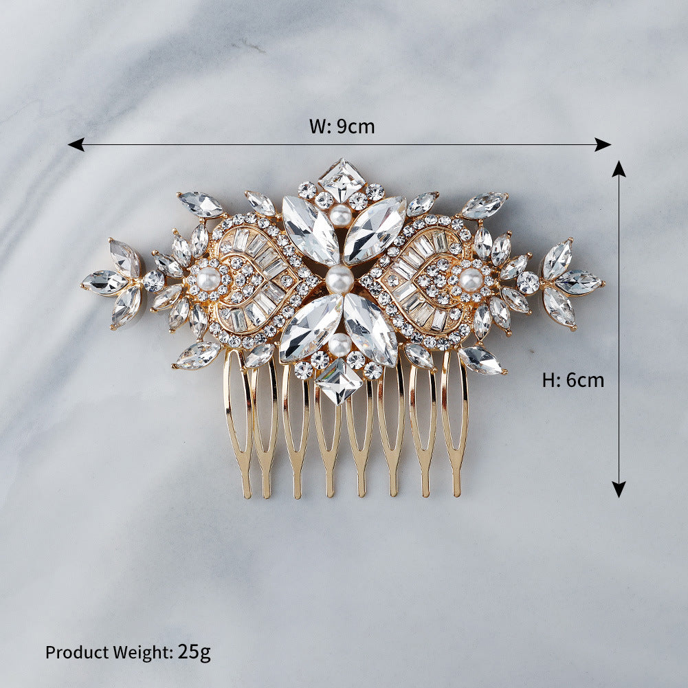 European and American Classic Bridal Hair Accessories Alloy Rhinestone Insert Comb High-end Wedding Banquet Hair Styling Accessories Retro Hair Comb for Women