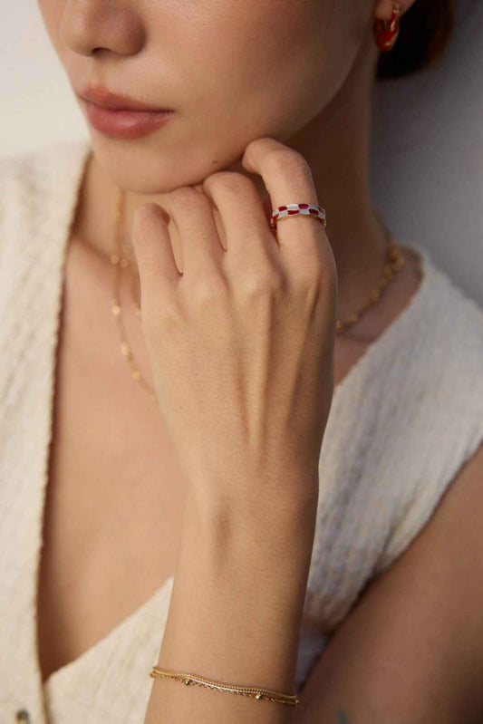 S925 Silver Red & Blue Enamel Ring - Designer Style