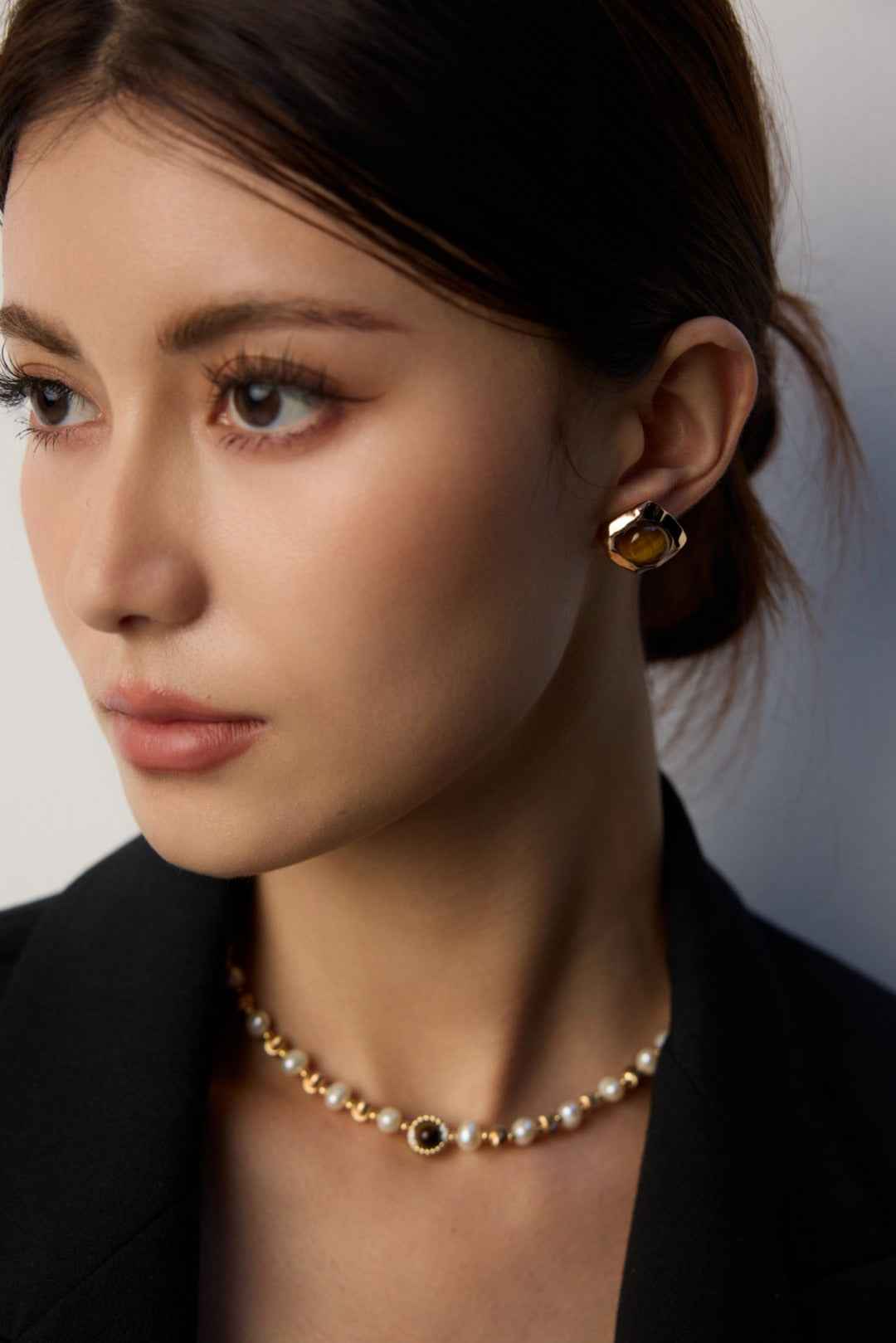 S925 Silver Natural Pearl Tiger Eye Necklace