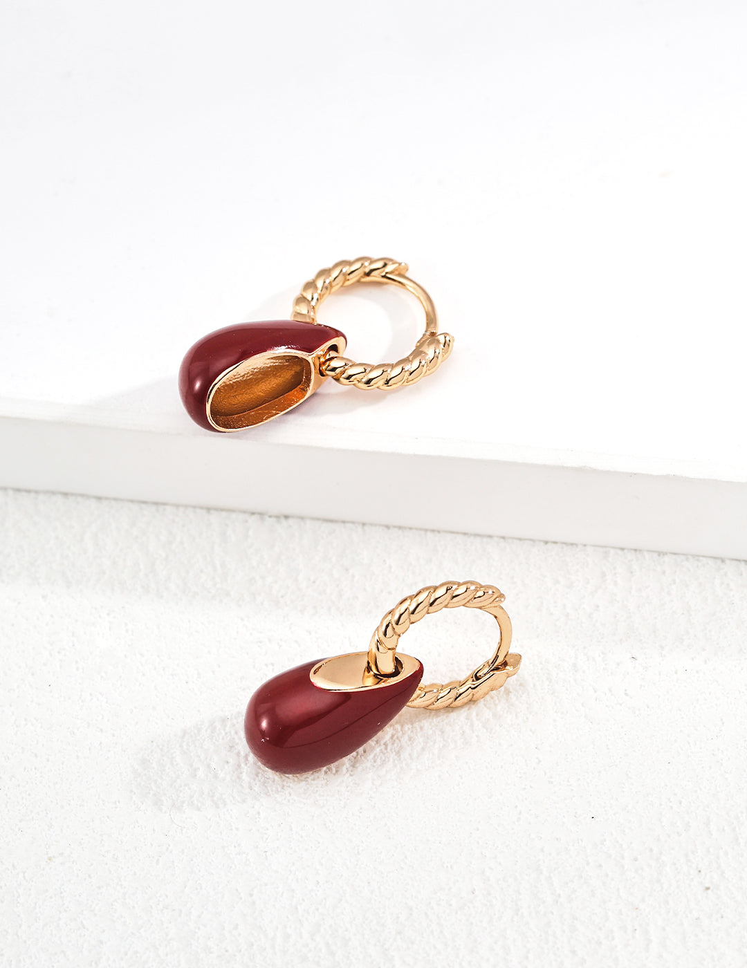 Red Enamel Drop Earrings - Detachable