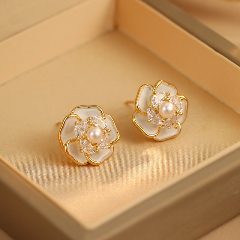 Liuvelle French Camellia Pearl Earrings