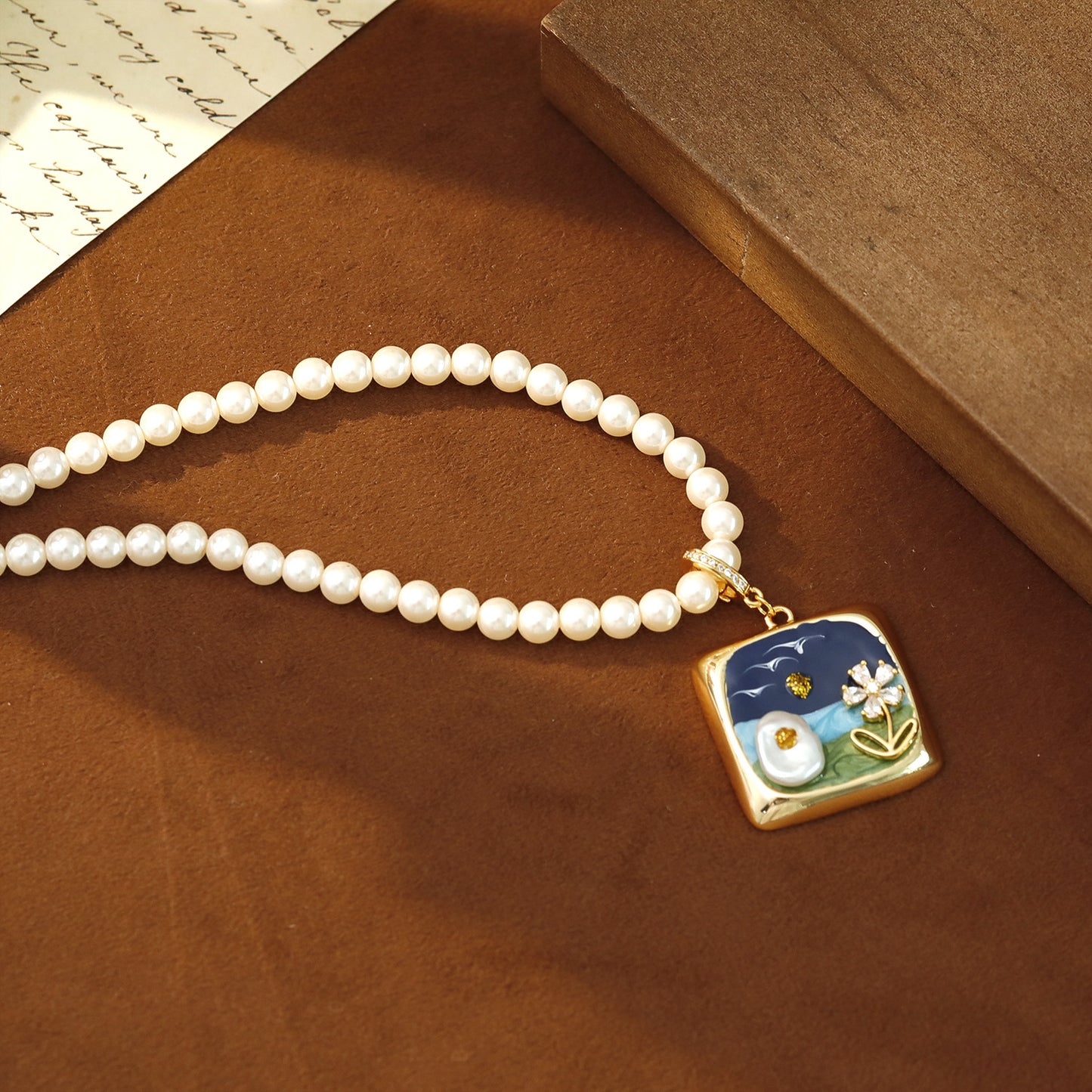 Liuvelle Monet Garden Series 18K Gold Pearl Necklace – Handmade Light Luxury Jewelry for Women, Elegant French Vintage High-End Gift