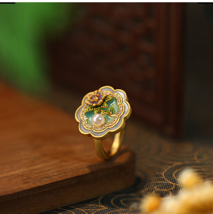 Liuvelle Monet Garden Artistic Enamel Flower Ring – Elegant High Fashion Jewelry
