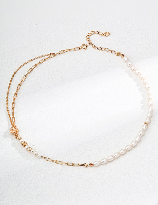 S925 Silver Vintage Natural Pearl Necklace - Thorn Rose Vintage Gold