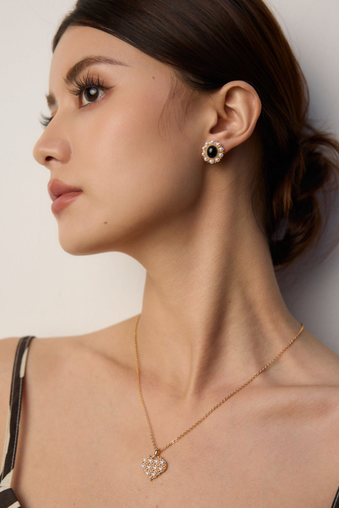 S925 Silver Designer Black Onyx & Faux Pearl Earrings