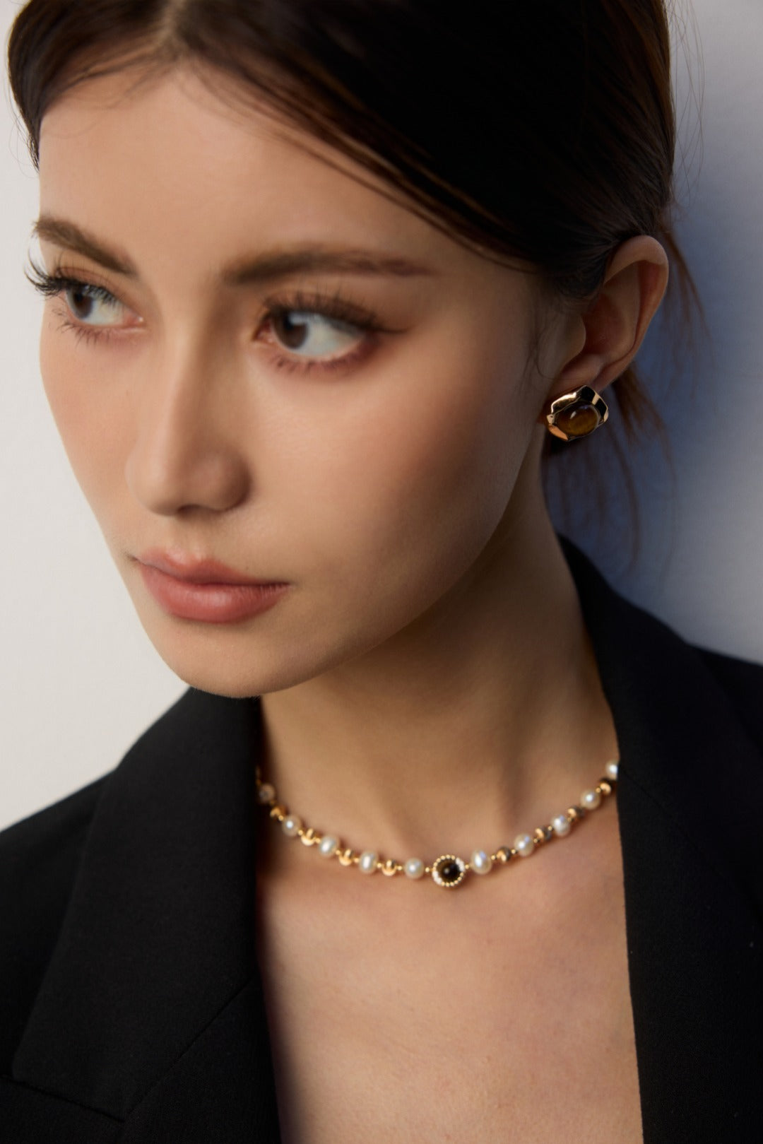 S925 Silver Natural Pearl Tiger Eye Necklace