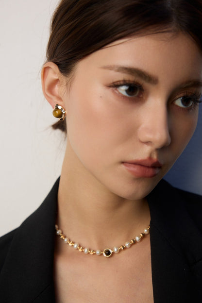 S925 Silver Natural Pearl Tiger Eye Necklace