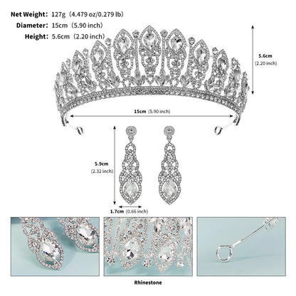 LIUVELLE Bridal Two-Piece Set – Teardrop Diamond Earrings with Crown