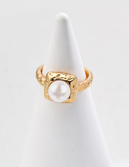 S925 Silver Minimalist Natural Pearl Ring Retro gold