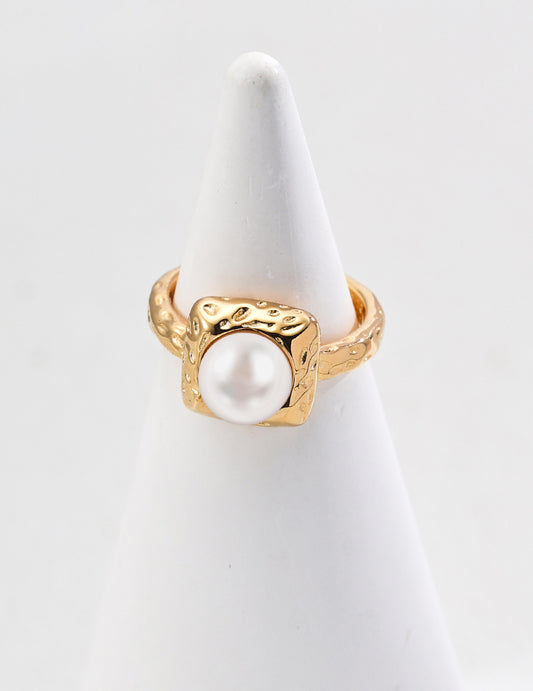 S925 Silver Minimalist Natural Pearl Ring Retro gold
