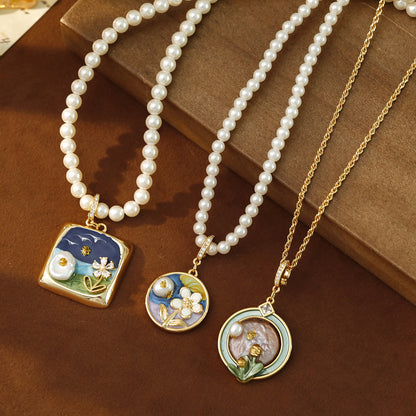 Liuvelle Monet Garden Series 18K Gold Pearl Necklace – Handmade Light Luxury Jewelry for Women, Elegant French Vintage High-End Gift