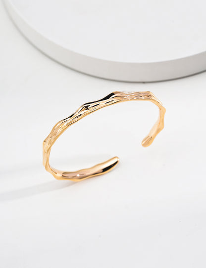 925 Sterling Silver Wave Bangle - Minimalist Versatile Bracelet Retro gold Sterling silver bracelet