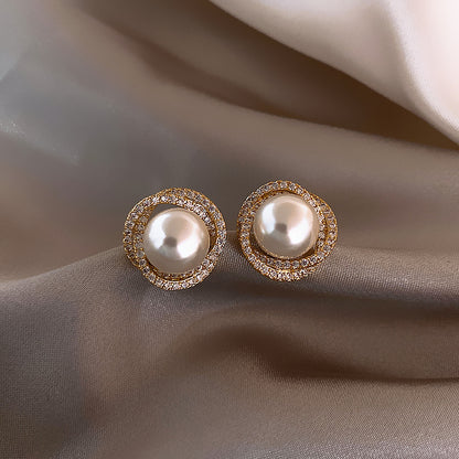 Liuvelle Spiral Natural Pearl Stud Earrings with Micro-Pavé Zirconia