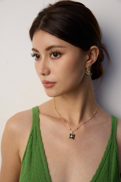 S925 Silver Vintage Enamel & Cubic Zirconia Drop Earrings