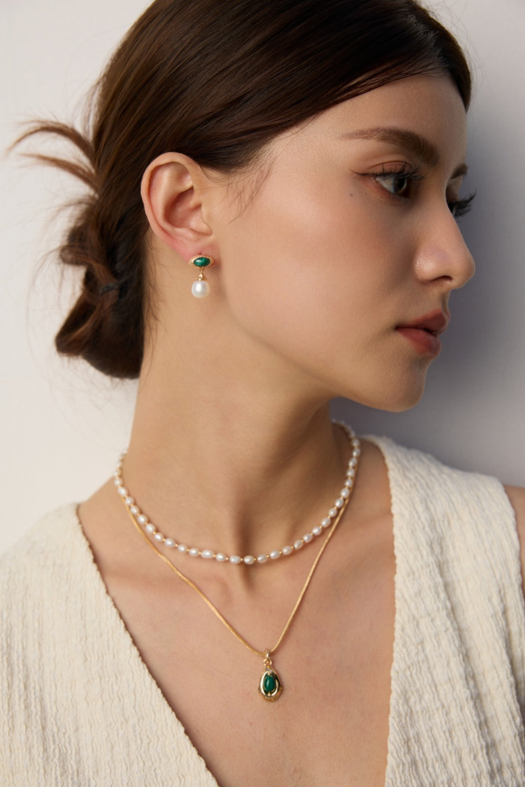 S925 Silver Natural Pearl & Malachite Earrings - Minimalist