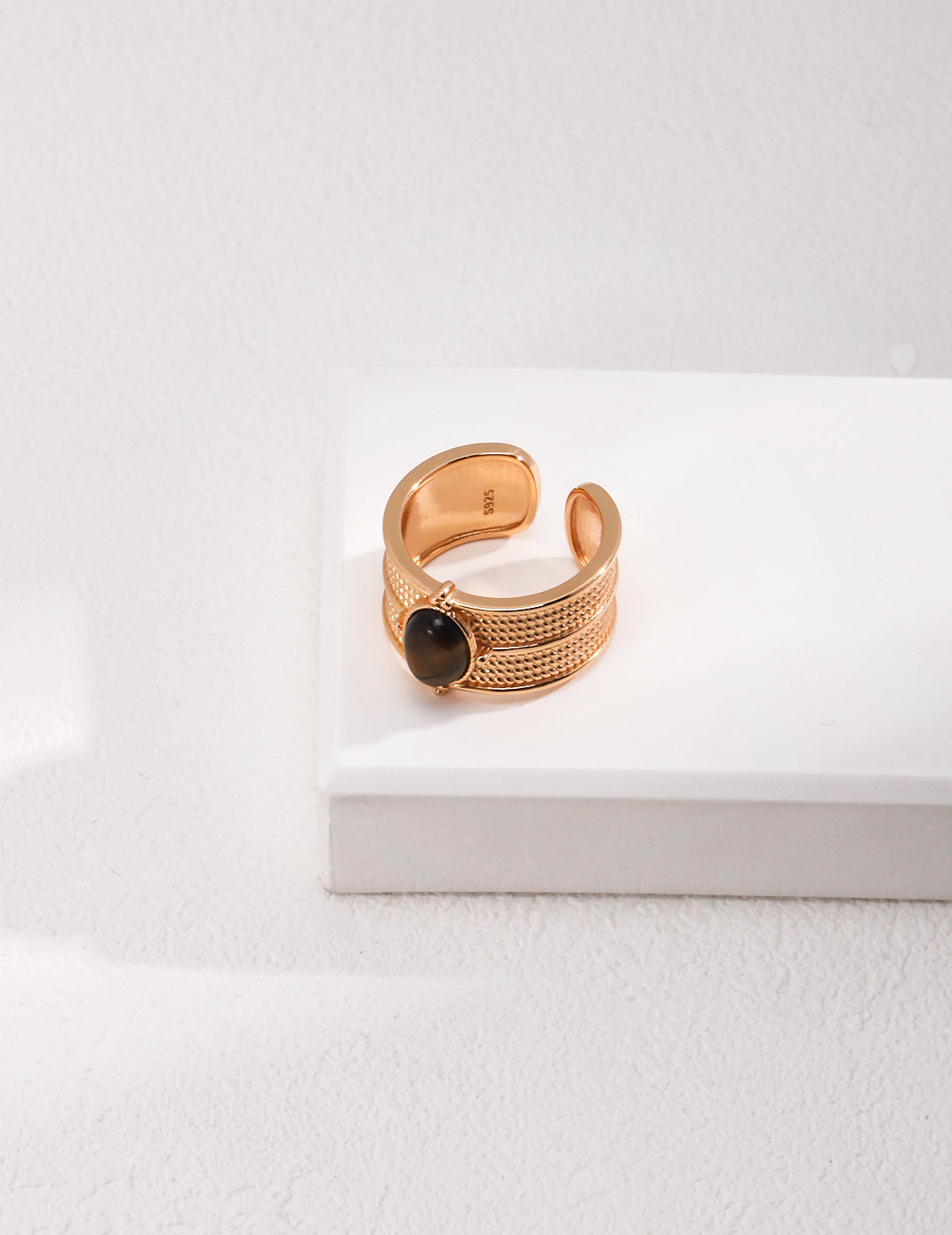 925 Silver Tiger Eye Ring - Wide Band (Non-Adjustable)