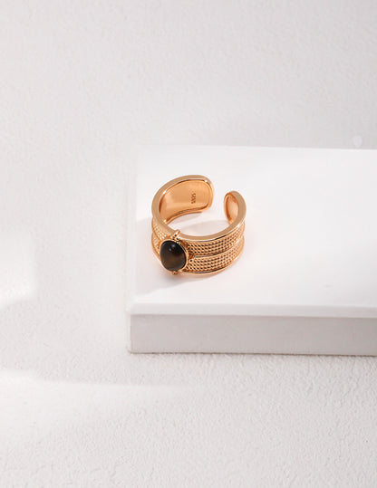 925 Silver Tiger Eye Ring - Wide Band (Non-Adjustable)