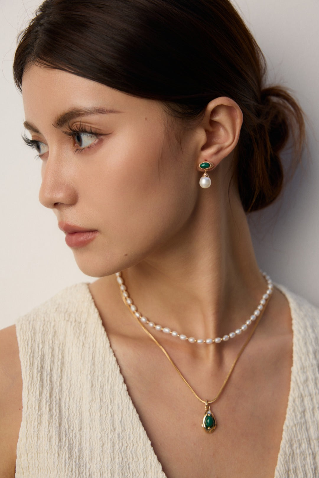 S925 Silver Natural Pearl & Malachite Earrings - Minimalist