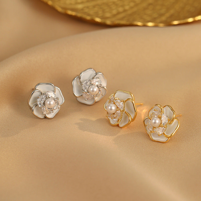 Liuvelle French Camellia Pearl Earrings