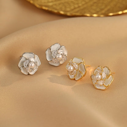 Liuvelle French Camellia Pearl Earrings