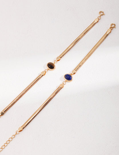 Natural Tiger Eye & Lapis Lazuli Bracelet - 925 Silver