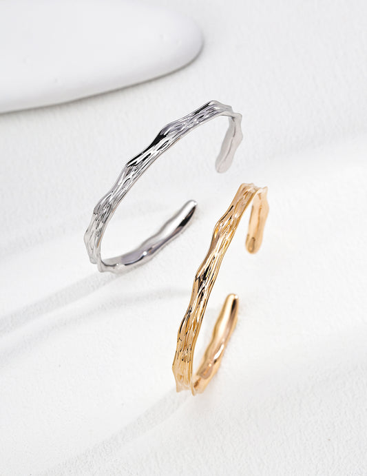 925 Sterling Silver Wave Bangle - Minimalist Versatile Bracelet