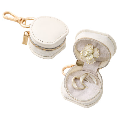 Liuvelle Mini Leather Jewelry Box for Ring Storage and Organizing Semi-circular style-Beige