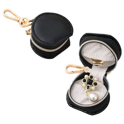 Liuvelle Mini Leather Jewelry Box for Ring Storage and Organizing Semi-circular style-Black