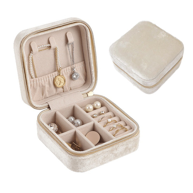 Liuvelle Travel Jewelry Organizer - Portable Flannel Accessory Box for Travel Beige 10*10*5