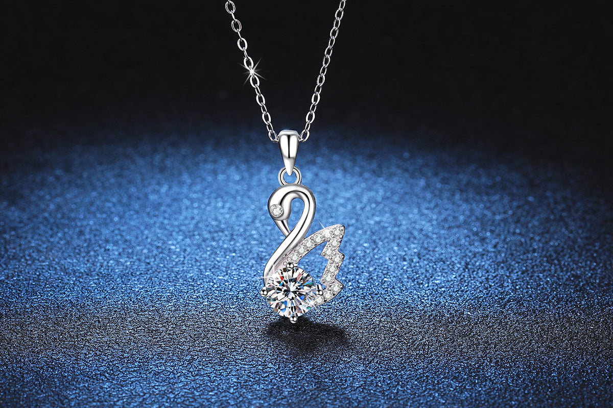 Liuvelle Swan Necklace – Elegant 1 Carat Diamond Swan Pendant, Luxury Fine Jewelry Gift for Women