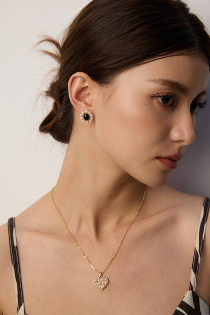 S925 Silver Designer Black Onyx & Faux Pearl Earrings