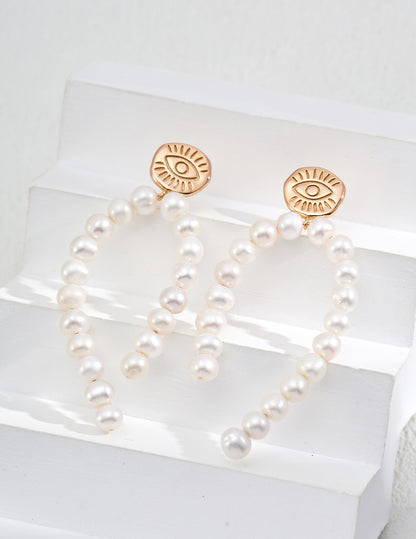 S925 Silver Vintage Gold Natural Pearl Earrings (Pair)