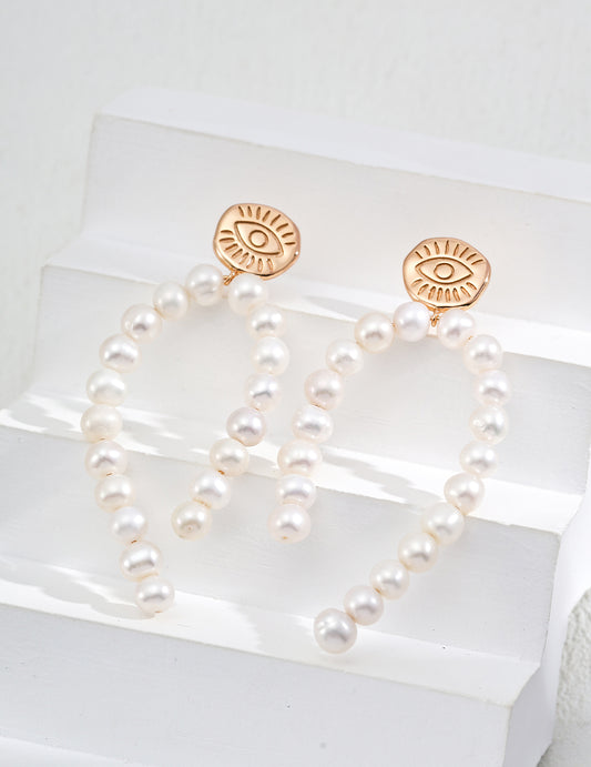 S925 Silver Vintage Gold Natural Pearl Earrings (Pair)