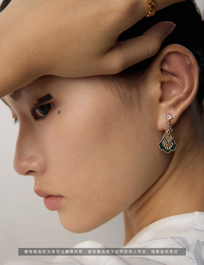 S925 Silver Vintage Enamel & Cubic Zirconia Drop Earrings