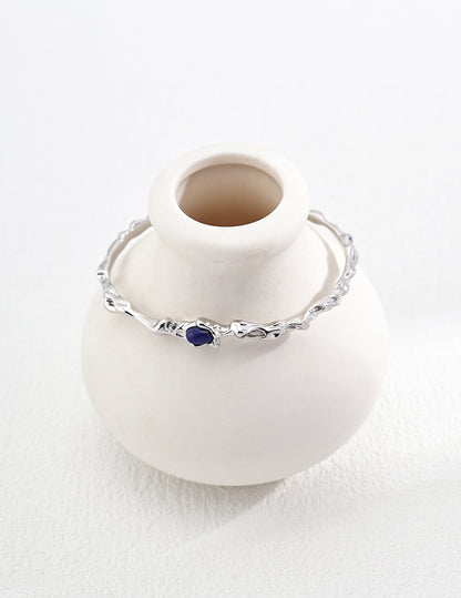 S925 Silver Lapis Lazuli Bracelet (Adjustable) White gold