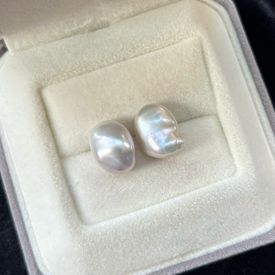 Liuvelle Irregular Baroque Pearl Stud Earrings – 925 Silver Minimalist Style