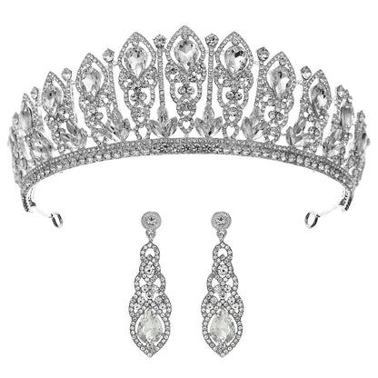 LIUVELLE Bridal Two-Piece Set – Teardrop Diamond Earrings with Crown
