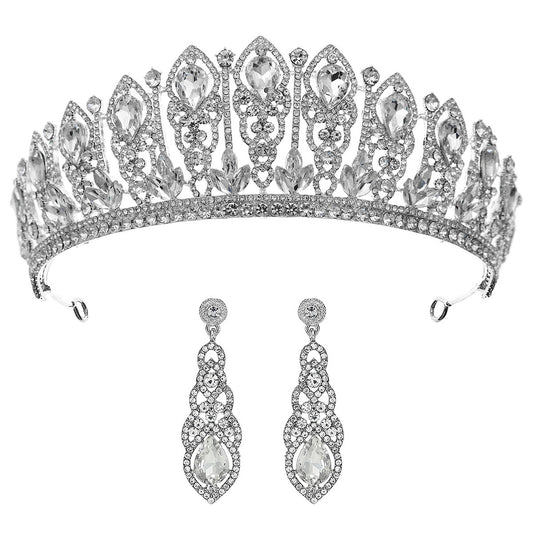 LIUVELLE Bridal Two-Piece Set – Teardrop Diamond Earrings with Crown