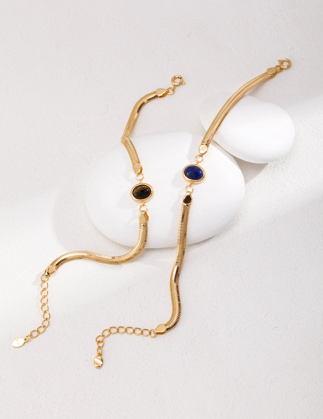 Natural Tiger Eye & Lapis Lazuli Bracelet - 925 Silver