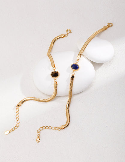 Natural Tiger Eye & Lapis Lazuli Bracelet - 925 Silver