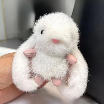 Fluffy Bunny Car Keychain Plush Bag Charm Gift White