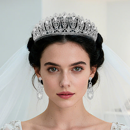 LIUVELLE Bridal Two-Piece Set – Teardrop Diamond Earrings with Crown