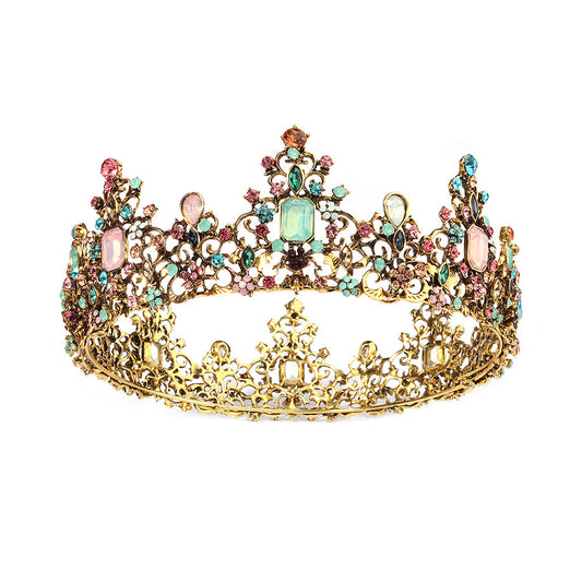 LIUVELLE Baroque Colorful Crystal Crown – Elegant Bridal Hair Accessory
