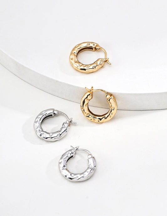925 Silver Textured Earrings - Minimalist Design