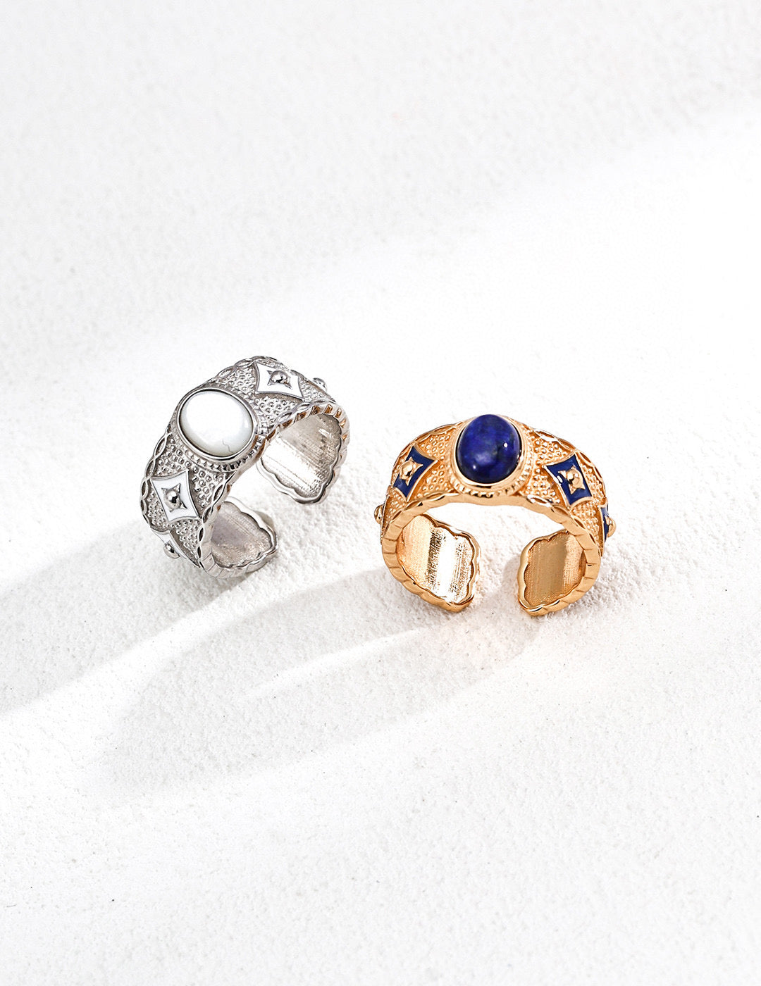 S925 Silver Vintage Blue Enamel Ring - Lapis Lazuli/Mother of Pearl