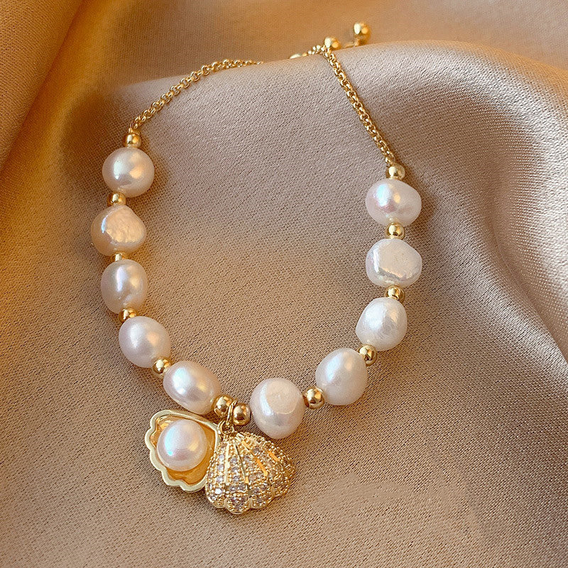 Liuvelle Minimalist Baroque Pearl Bracelet with Shell Accents