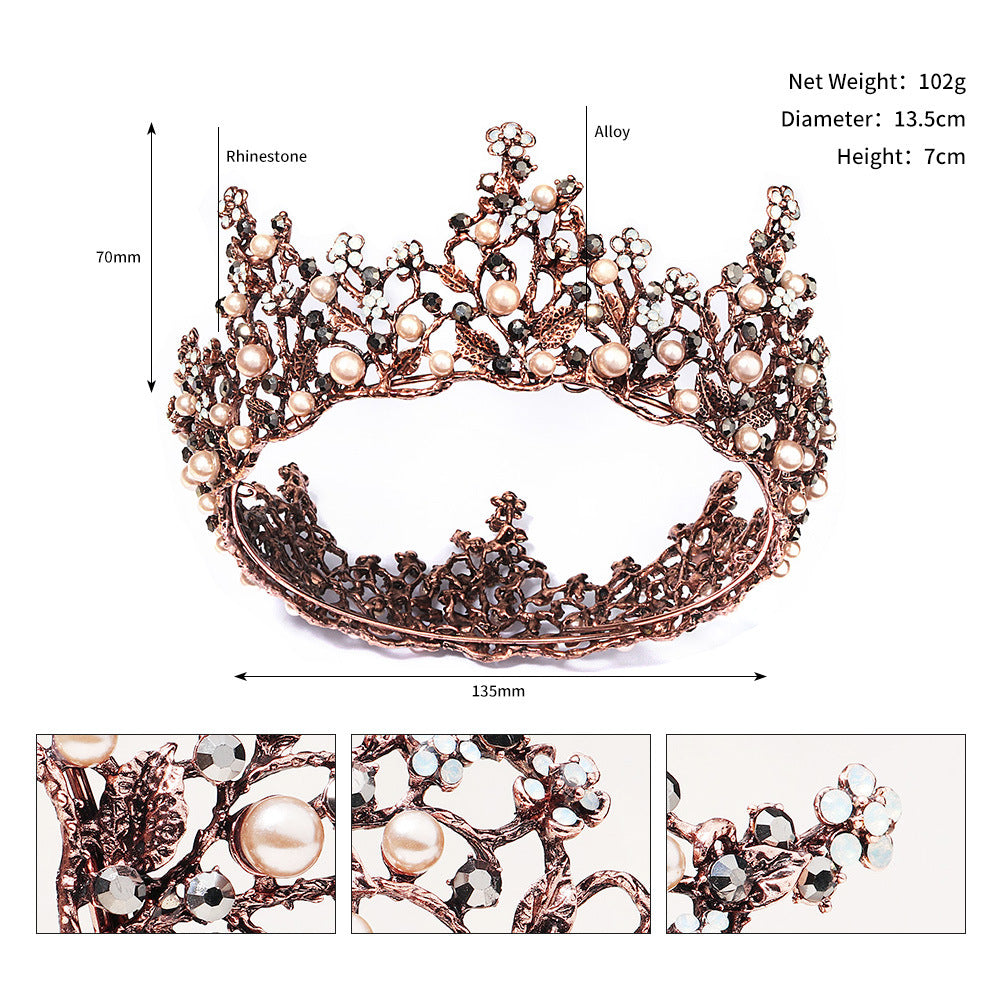 LIUVELLE Full Circle Pearl Crown – Baroque Style Elegant Wedding Tiara