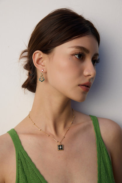 S925 Silver Vintage Enamel & Cubic Zirconia Drop Earrings