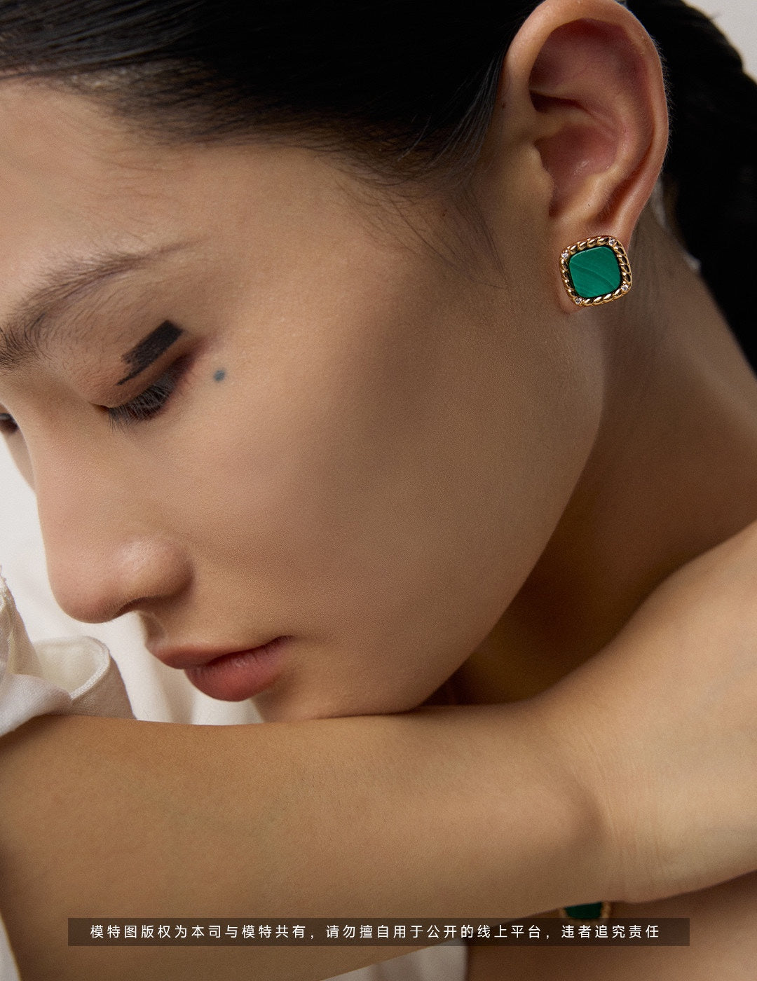 S925 Silver Minimalist Cubic Zirconia & Natural Malachite Earrings