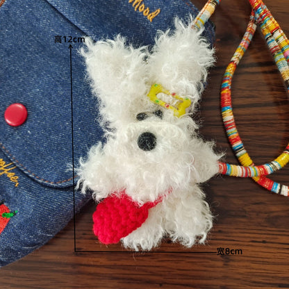 LIUVELLE Scrawled Curly Dog Plush Keychain White backpack